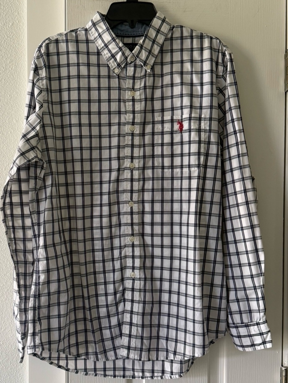 U.S. Polo Assn. Plaid Button Down Shirt Men’s L White Gray Long Sleeve